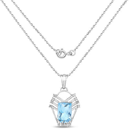 5.76 Carat Genuine Swiss Blue Topaz & White Topaz .925 Sterling Silver Pendant