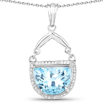 4.08 Carat Genuine Swiss Blue Topaz & White Topaz .925 Sterling Silver Pendant