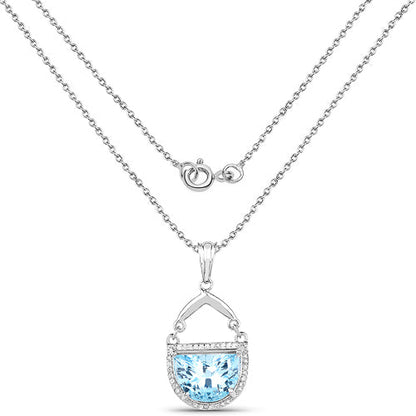 4.08 Carat Genuine Swiss Blue Topaz & White Topaz .925 Sterling Silver Pendant
