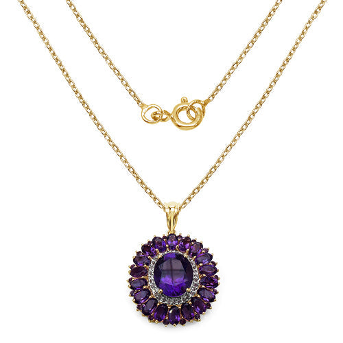 14K Yellow Gold Plated 8.55 Carat Genuine Amethyst & White Topaz .925 Sterling Silver Pendant