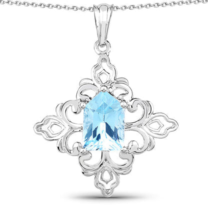 6.10 Carat Genuine Swiss Blue Topaz .925 Sterling Silver Pendant