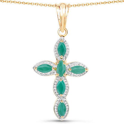 18K Yellow Gold Plated 0.84 Carat Genuine Emerald .925 Sterling Silver Pendant