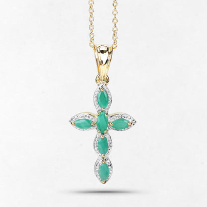 18K Yellow Gold Plated 0.84 Carat Genuine Emerald .925 Sterling Silver Pendant
