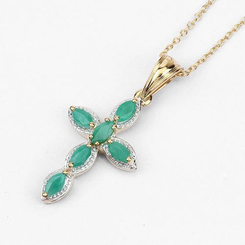 18K Yellow Gold Plated 0.84 Carat Genuine Emerald .925 Sterling Silver Pendant