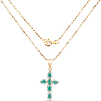 18K Yellow Gold Plated 0.84 Carat Genuine Emerald .925 Sterling Silver Pendant
