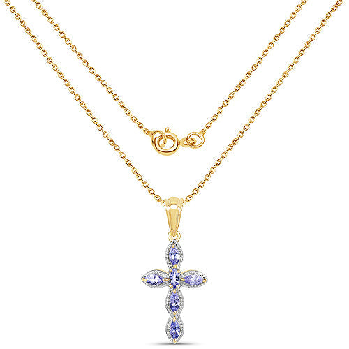 14K Yellow Gold Plated 0.84 Carat Genuine Tanzanite .925 Sterling Silver Pendant