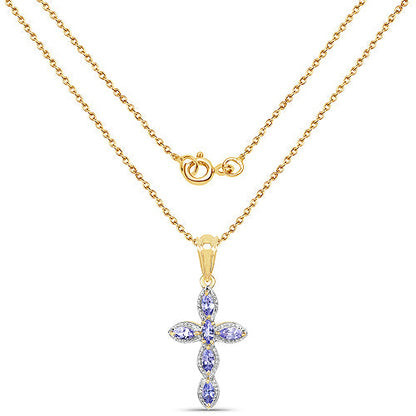 14K Yellow Gold Plated 0.84 Carat Genuine Tanzanite .925 Sterling Silver Pendant