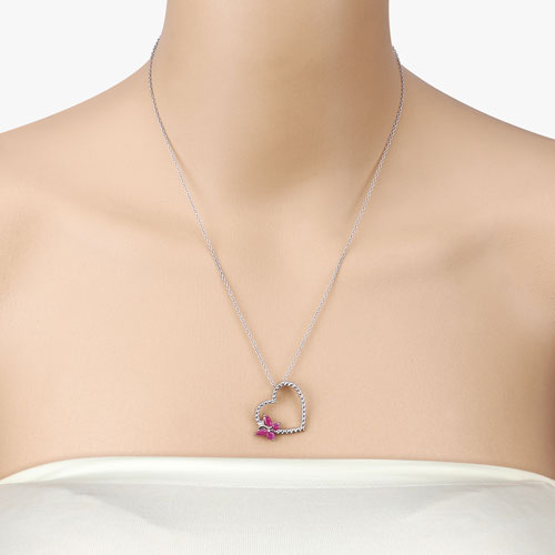 0.52 Carat Genuine Ruby and Created White Sapphire .925 Sterling Silver Pendant