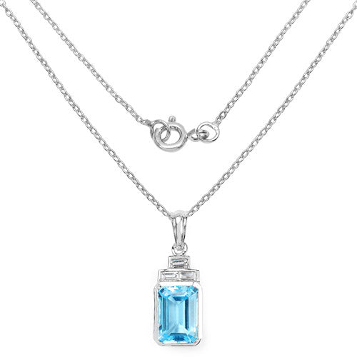 9.99 Carat Genuine Swiss Blue Topaz and White Topaz .925 Sterling Silver Pendant