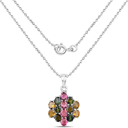 4.34 Carat Genuine Pink Tourmaline, Green Tourmaline & Brown Tourmaline .925 Sterling Silver Pendant