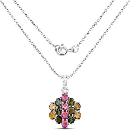 4.34 Carat Genuine Pink Tourmaline, Green Tourmaline & Brown Tourmaline .925 Sterling Silver Pendant