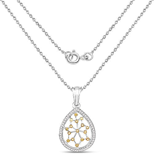 0.45 Carat Genuine White Diamond and Yellow Diamond .925 Sterling Silver Pendant