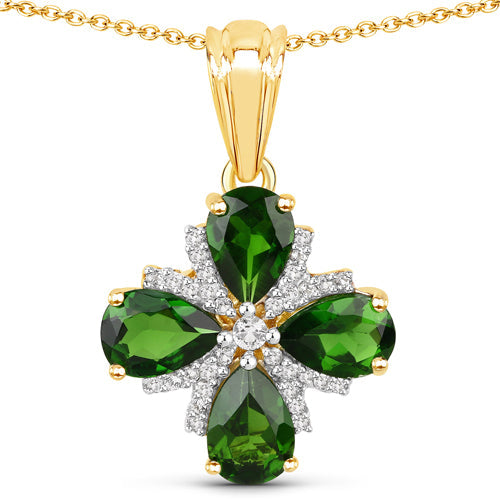2.70 Carat Genuine Chrome Diopside and White Topaz .925 Sterling Silver Pendant