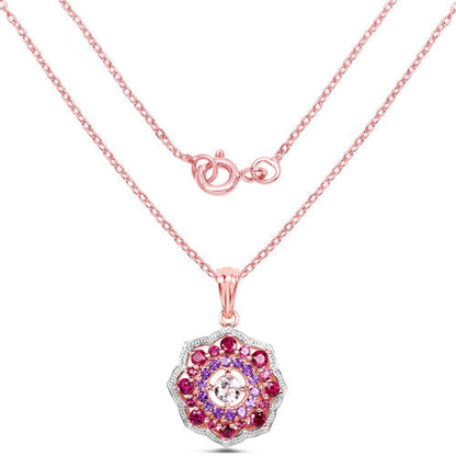 14K Rose Gold Plated 2.30 Carat Genuine Morganite, Rhodolite and Amethyst .925 Sterling Silver Pendant