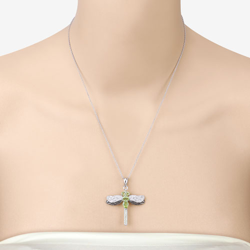 1.98 Carat Genuine Peridot and White Topaz .925 Sterling Silver Pendant