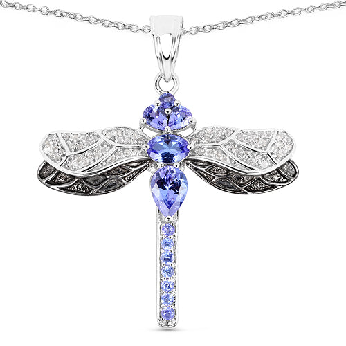 1.93 Carat Genuine Tanzanite and White Topaz .925 Sterling Silver Pendant