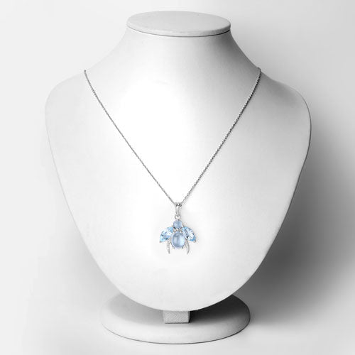 9.06 Carat Genuine Blue Topaz and White Topaz .925 Sterling Silver Pendant