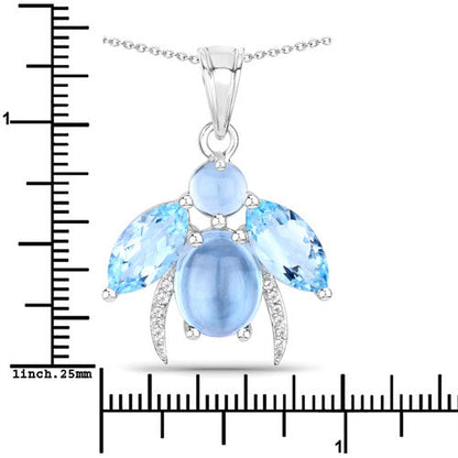 9.06 Carat Genuine Blue Topaz and White Topaz .925 Sterling Silver Pendant