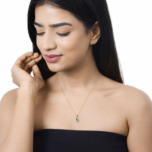 0.89 Carat Genuine Zambian Emerald and White Diamond 14K Yellow Gold Pendant