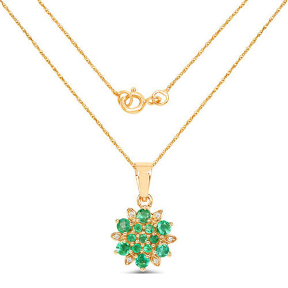 0.72 Carat Genuine Zambian Emerald and White Diamond 14K Yellow Gold Pendant