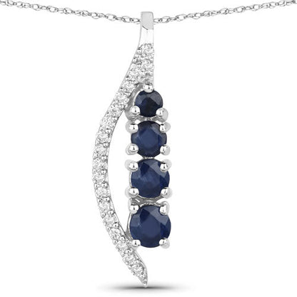 0.40 Carat Genuine Blue Sapphire and White Diamond 14K White Gold Pendant