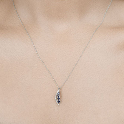 0.40 Carat Genuine Blue Sapphire and White Diamond 14K White Gold Pendant
