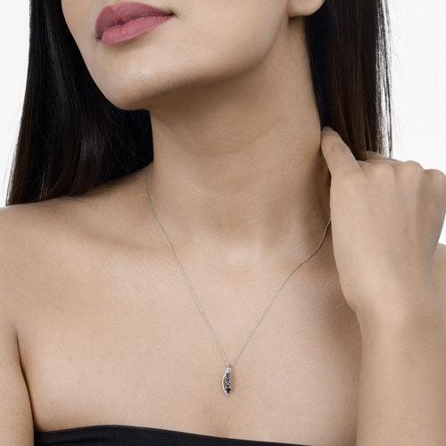 0.40 Carat Genuine Blue Sapphire and White Diamond 14K White Gold Pendant