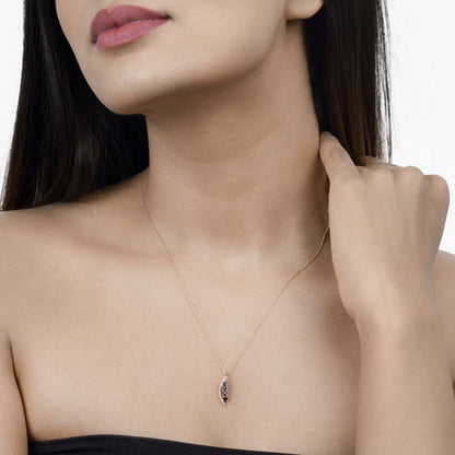 0.40 Carat Genuine Blue Sapphire and White Diamond 14K Yellow Gold Pendant