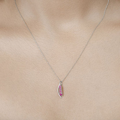 0.43 Carat Genuine Ruby and White Diamond 14K White Gold Pendant