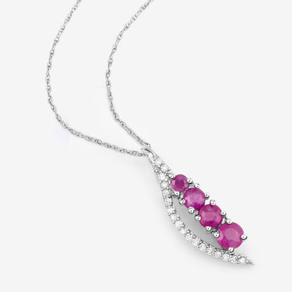 0.43 Carat Genuine Ruby and White Diamond 14K White Gold Pendant