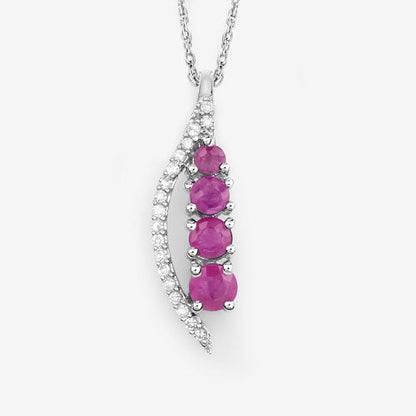 0.43 Carat Genuine Ruby and White Diamond 14K White Gold Pendant