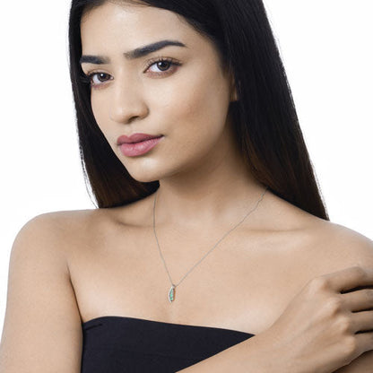 0.34 Carat Genuine Zambian Emerald and White Diamond 14K White Gold Pendant