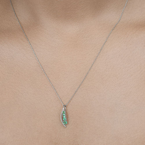 0.34 Carat Genuine Zambian Emerald and White Diamond 14K White Gold Pendant