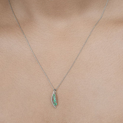 0.34 Carat Genuine Zambian Emerald and White Diamond 14K White Gold Pendant