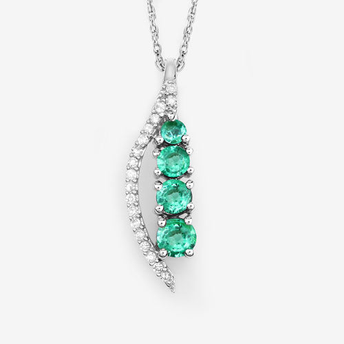 0.34 Carat Genuine Zambian Emerald and White Diamond 14K White Gold Pendant