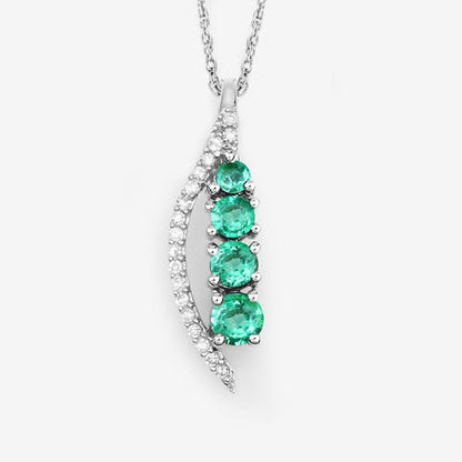 0.34 Carat Genuine Zambian Emerald and White Diamond 14K White Gold Pendant