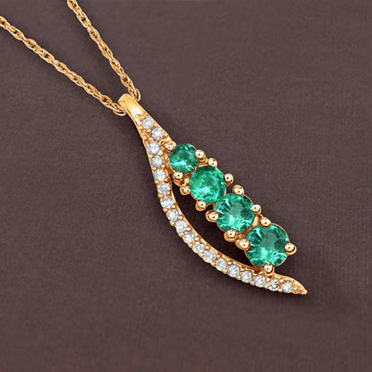 0.34 Carat Genuine Zambian Emerald and White Diamond 14K Yellow Gold Pendant