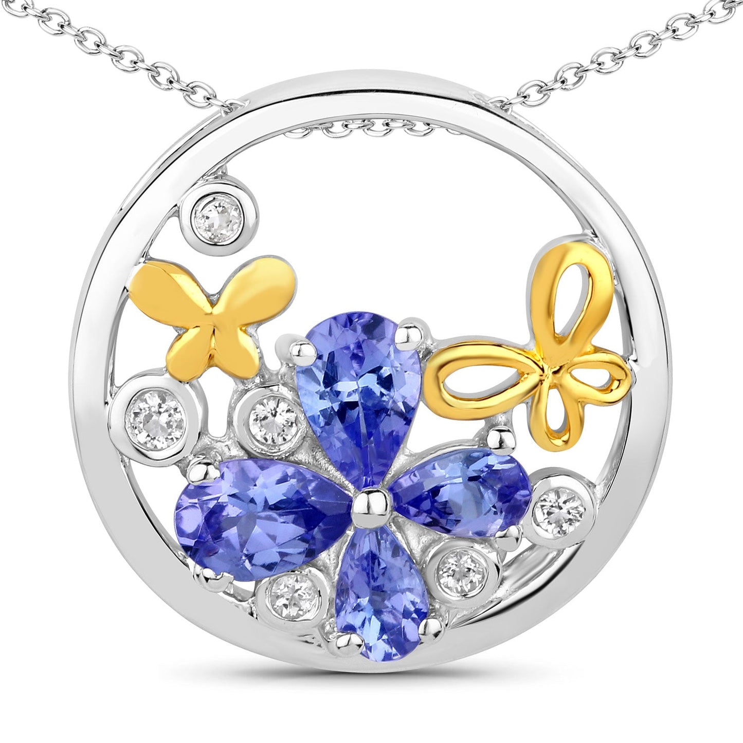 1.33 Carat Genuine Tanzanite and White Topaz .925 Sterling Silver Pendant