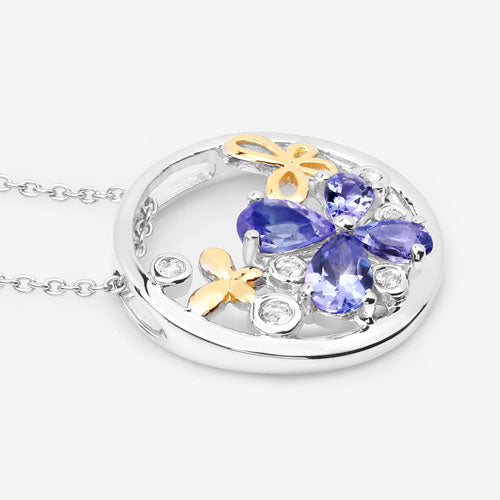 1.33 Carat Genuine Tanzanite and White Topaz .925 Sterling Silver Pendant