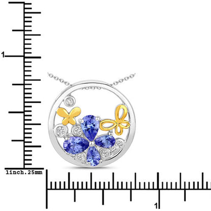 1.33 Carat Genuine Tanzanite and White Topaz .925 Sterling Silver Pendant