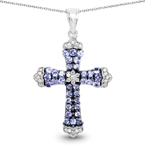 1.84 Carat Genuine Tanzanite and White Zircon .925 Sterling Silver Pendant