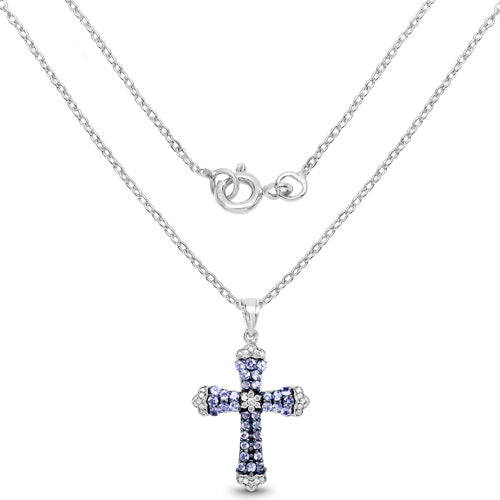1.84 Carat Genuine Tanzanite and White Zircon .925 Sterling Silver Pendant