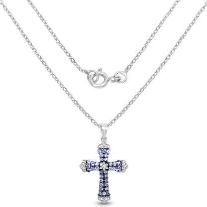 1.84 Carat Genuine Tanzanite and White Zircon .925 Sterling Silver Pendant