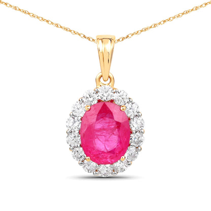 2.56 Carat Genuine Burma Ruby and White Diamond 18K Yellow Gold Pendant