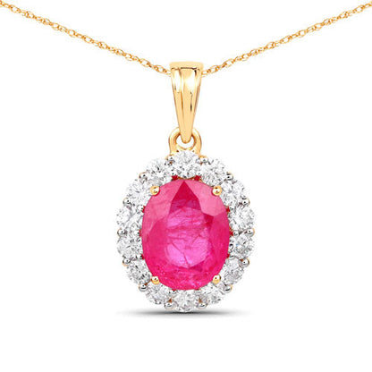 2.56 Carat Genuine Burma Ruby and White Diamond 18K Yellow Gold Pendant