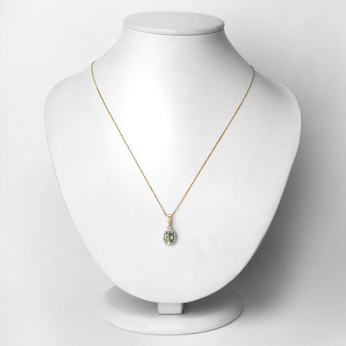 1.27 Carat Genuine Green Tourmaline and White Diamond 14K Yellow Gold Pendant