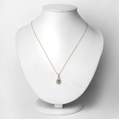 1.27 Carat Genuine Green Tourmaline and White Diamond 14K Yellow Gold Pendant
