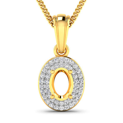 0.17 Carat Genuine White Diamond 14K Yellow Gold Semi Mount Pendant - holds 7x5mm Oval Gemstone