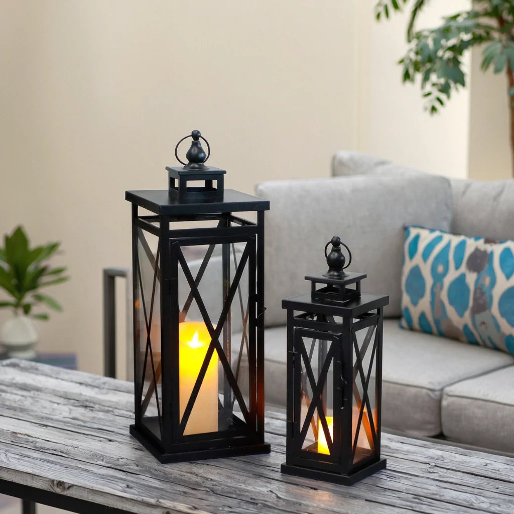 20'' & 11'' High Metal Candle Holder Hanging Lanterns with Tempered Glass