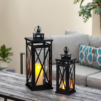 20'' & 11'' High Metal Candle Holder Hanging Lanterns with Tempered Glass